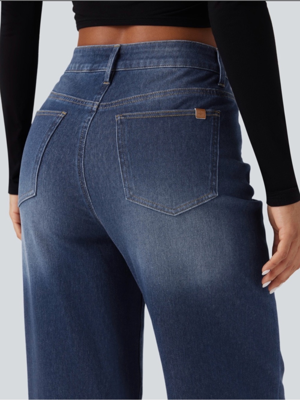 NWT- Halara Flex™ Asymmetric High Waisted Baggy Wide Leg Washed Casual Jeans - Picture 5 of 11